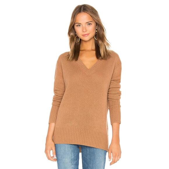360 Cashmere Runa V Neck Cashmere Sweater Pullover Vicuna Camel Brown Ta… - Picture 1 of 12